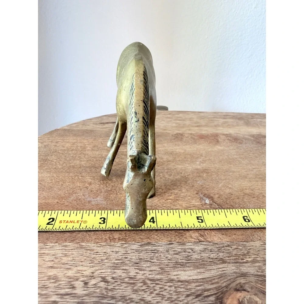 Vintage Solid Brass Grazing Horse Figurine Equestrian Decor 5.25 Inch